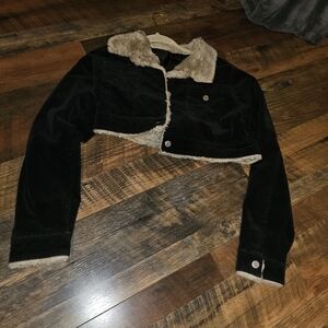 Black Faux Fur Trimmed Women's Jacket